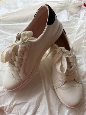 kate spade White Leather Sneakers with Black Heel Tab